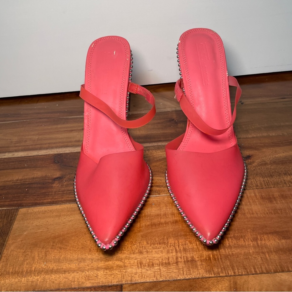 ASOS Coral Pink Studded Pointed-Toe Strappy Mule Heels US 10 Y2K